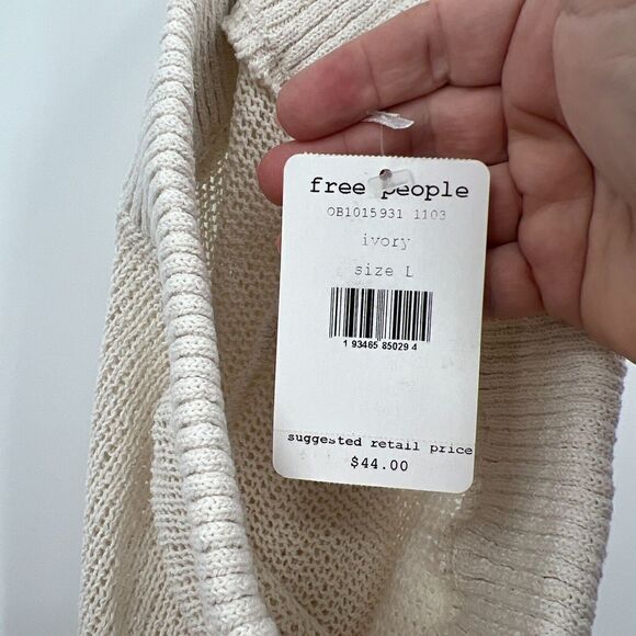 Free People Summer Nights Wide Leg Pants Ivory Size L Large Ribbed Chunky Knit - Picture 13 of 16